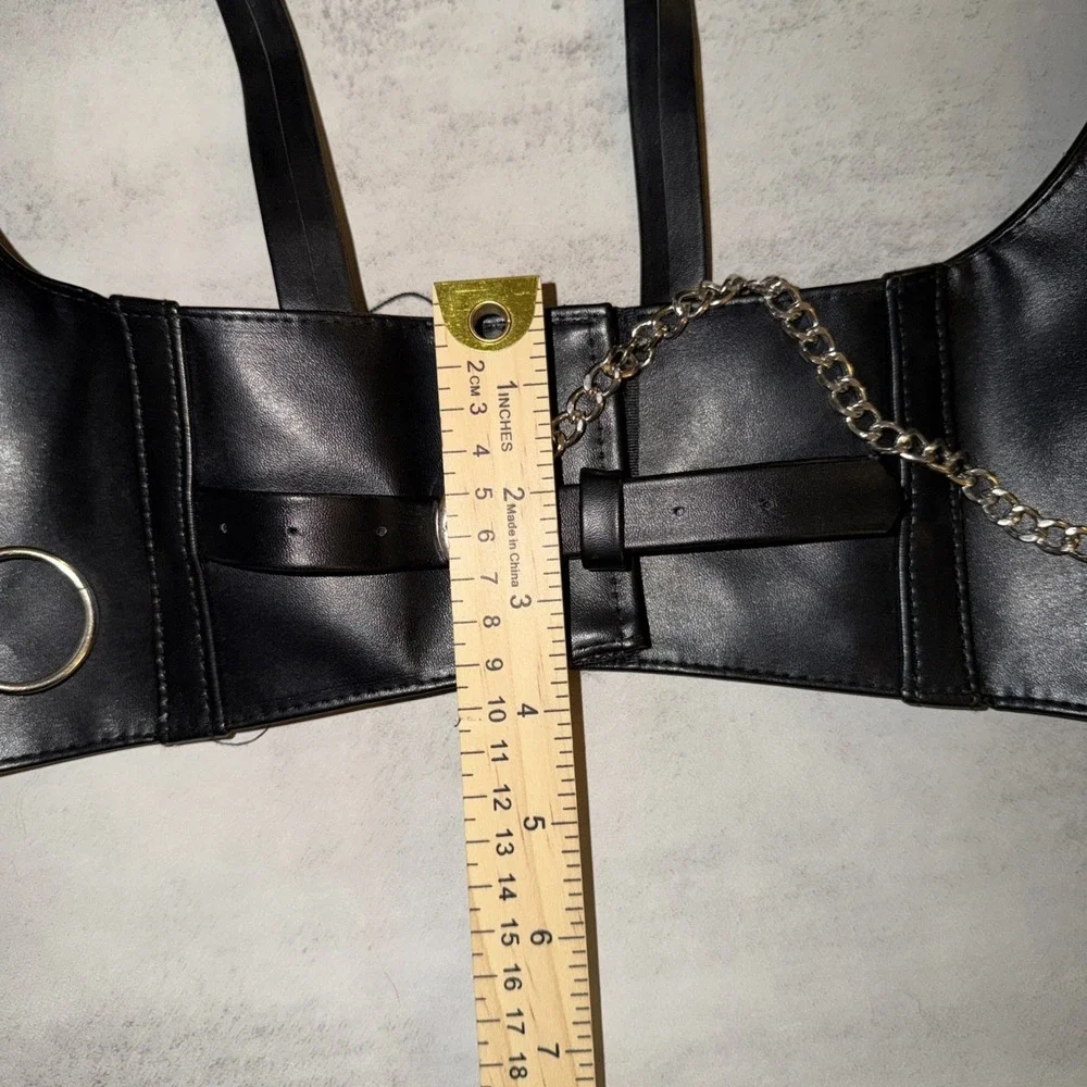 NEW Hot Topic Women's Under Bust Harness Corset Black Size S Faux‎ Leather